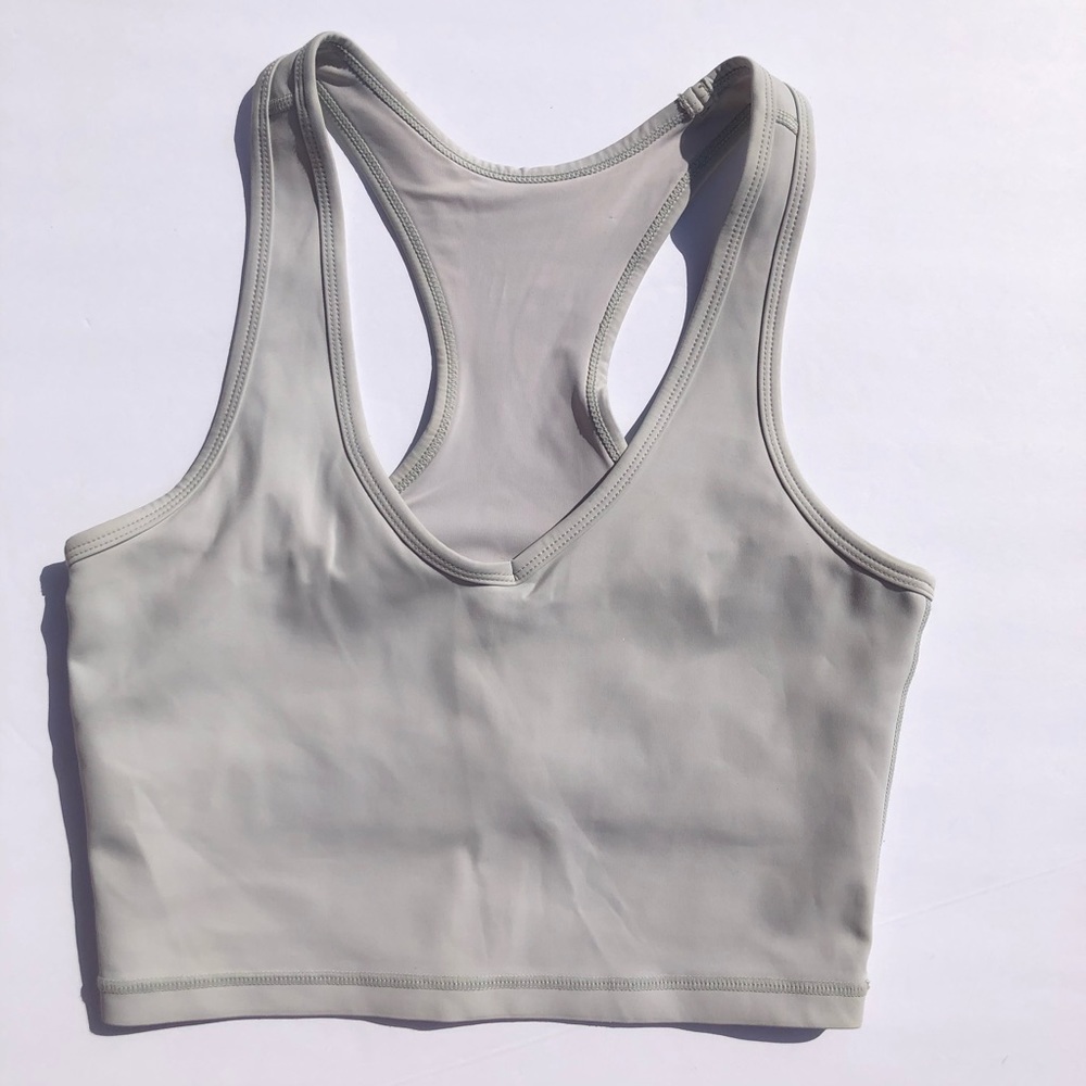 Slate gray V neck workout crop with built in bra - Picture 1 of 5